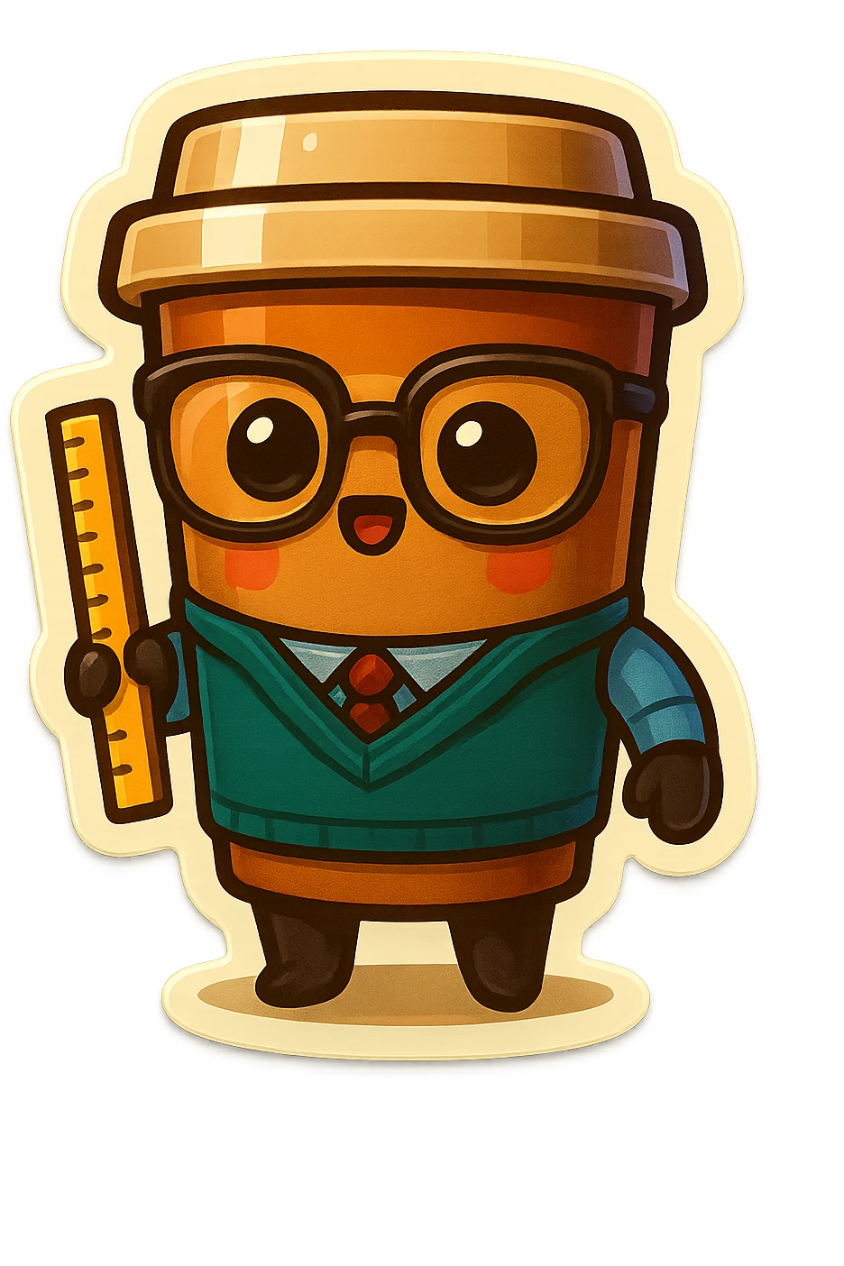 Tall coffee cup, holding a ruler, dressed as a teacher emoji