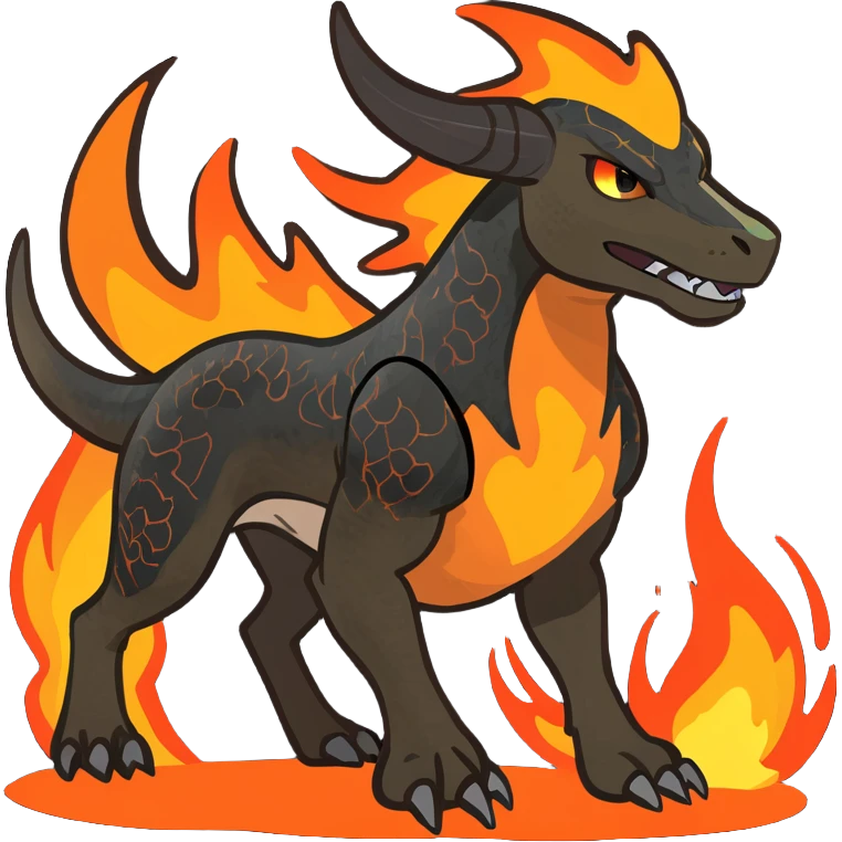 Copper-Bronze Molten-Lava Glow-Cracked Fiery-Runed Draconic Houndoom-Garchomp-hybrid-creature (full body) emoji