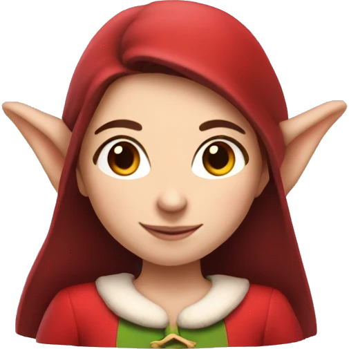 Brunette pale girl elf with red clothes and rosy cheeks  emoji