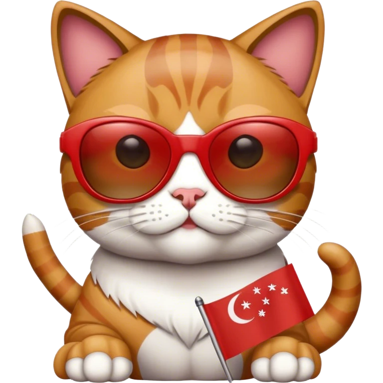 Cat wearing sunglasses with singapore flag emoji