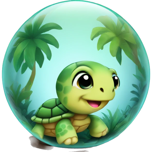 Kawaii colorful baby turtle in a jungle globe emoji