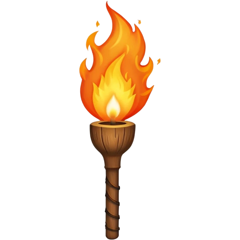 Indiana Jones-style flaming torch: worn wooden stick, bright orange flame, dark and realistic atmosphere. emoji