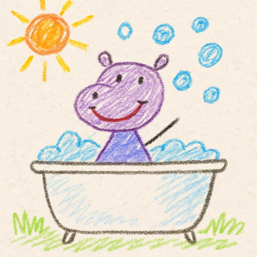 happy hippo with bubbles in bathtub emoji