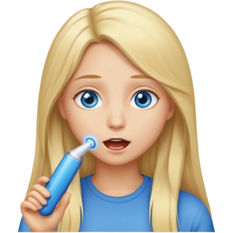 Girl, long blond hair, blue eyes, sucking penis emoji