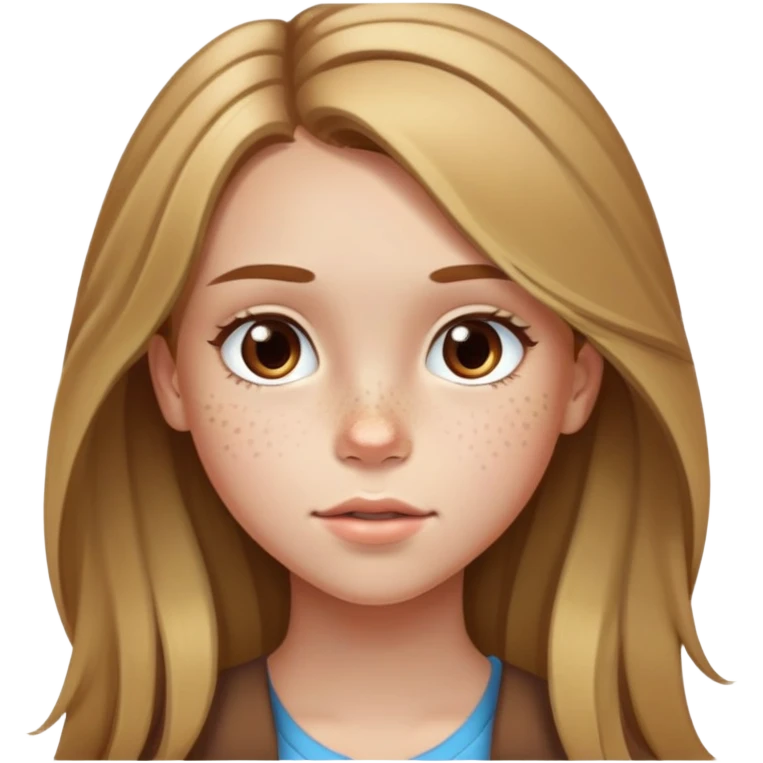 13 year old girl with long brown hair with blonde highlights, freckles, big forehead and nice lips emoji