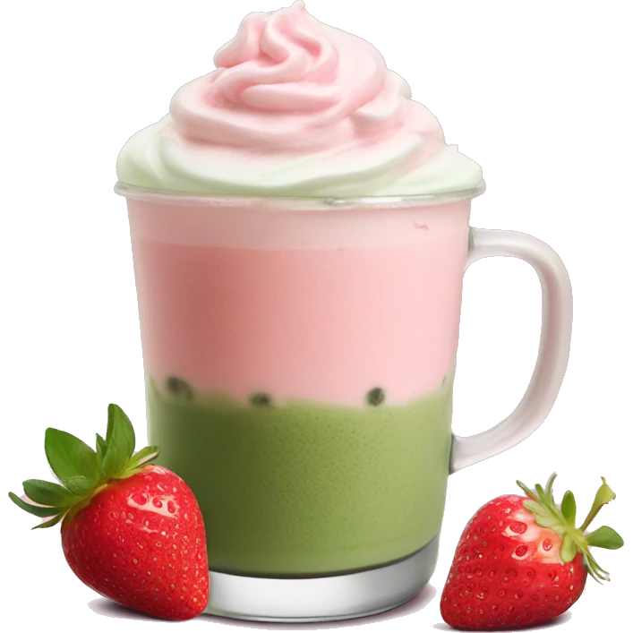 iced matcha latte with strawberry pink whipped cream on top emoji
