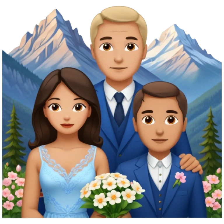 Couple traveling in Montenegro russian man and elegant  Latina girl delicate flowers and mountains in the background  emoji