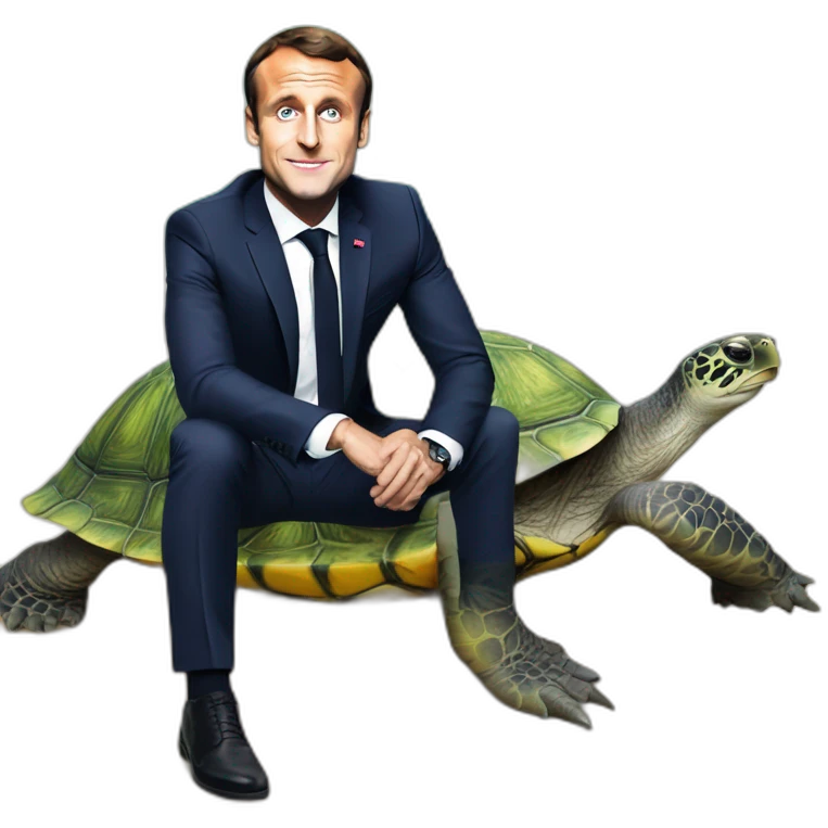 Emmanuel Macron sur une tortue emoji