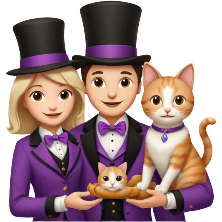 magician couple and their pet cat emoji
