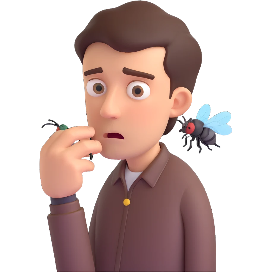 annoyed man looking at a fly emoji