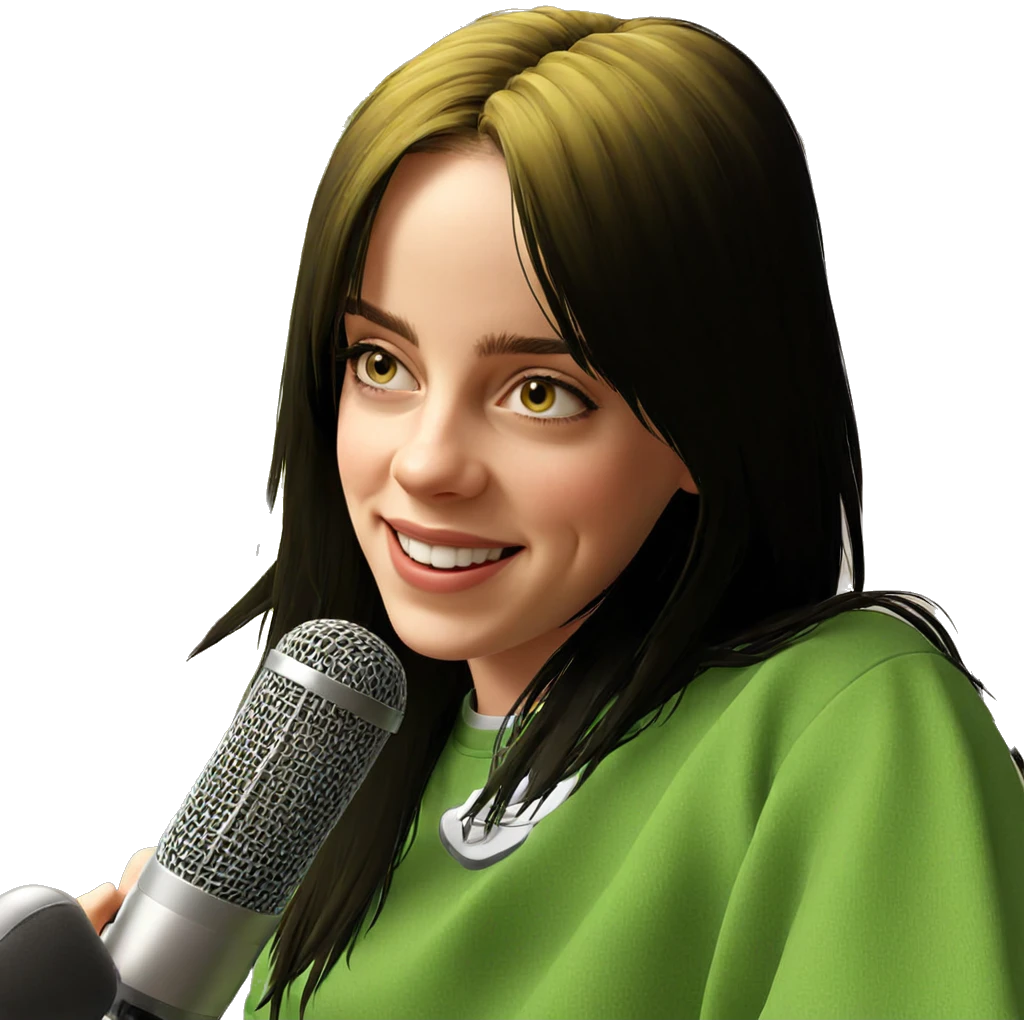 smiling girl with microphone emoji