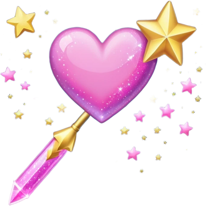 wand with a shooting star pink heart instead of a star at the end of a wand emoji emoji