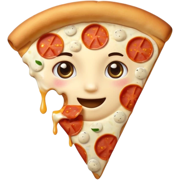 cute character emoji with sparkling eyes and a slice of pizza, expressing enjoyment emoji
