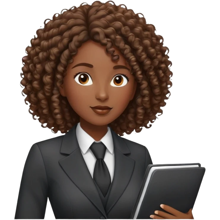 Professional African businesswoman with natural curly hair, wearing business suit, confident expression emoji