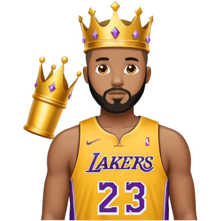 Black man with Lakers number 23 jersey with a buzz cut and beard with a crown on emoji