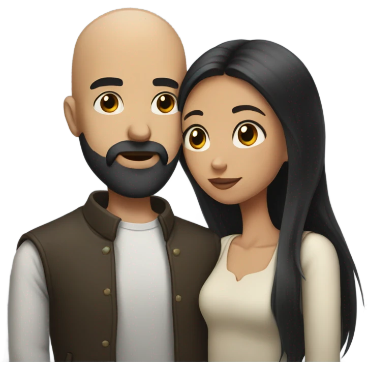Bald man with black beard kissing girl with long black hair emoji