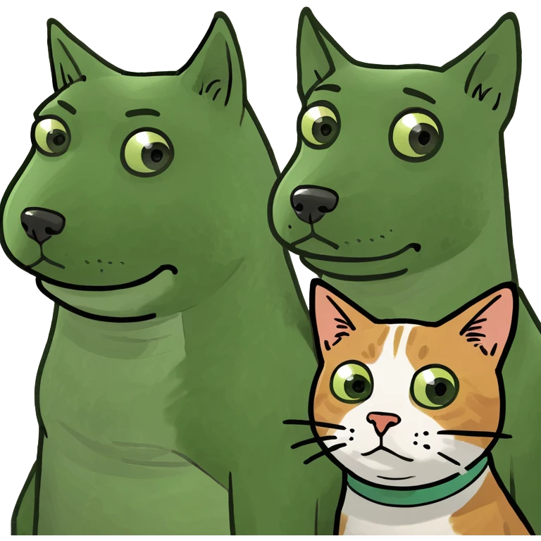 Two guys two dogs two cats emoji