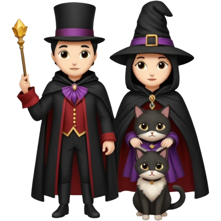magician couple and their pet cat emoji