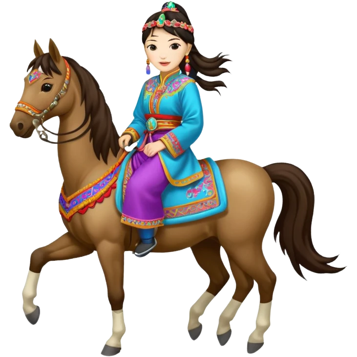mongolian woman on horse full body emoji