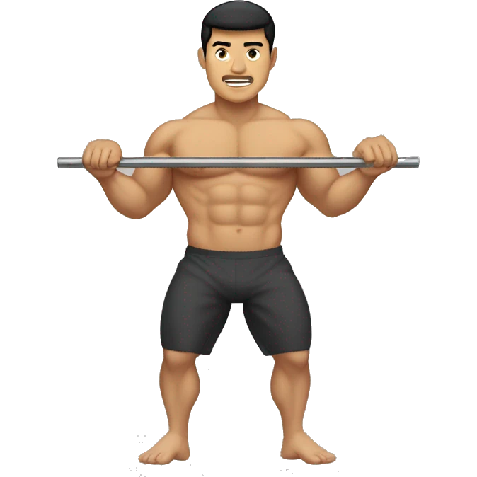 buff gym asian man full body including legs hanging from a bar emoji