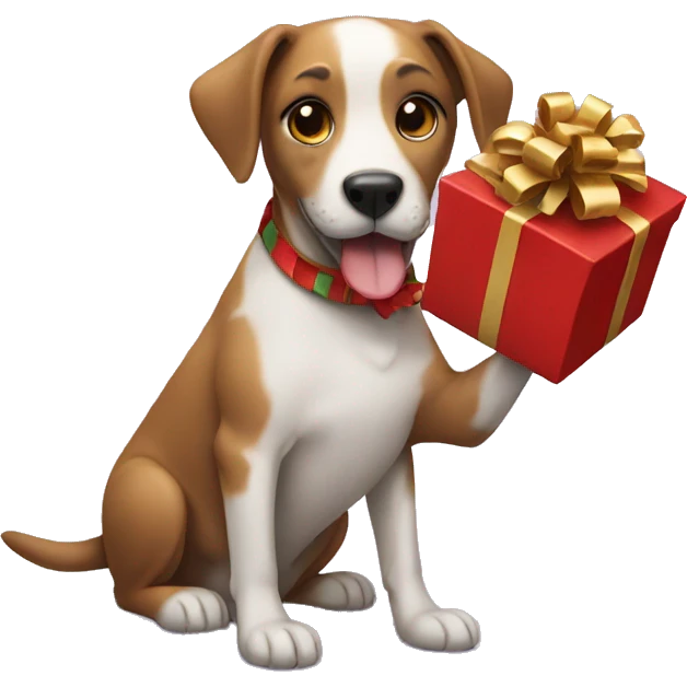 Dog holding Christmas present emoji