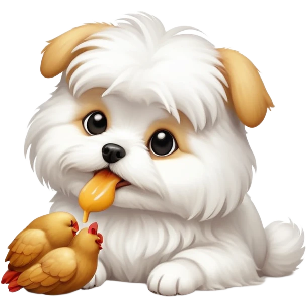 A Maltese dog eating chicken  emoji