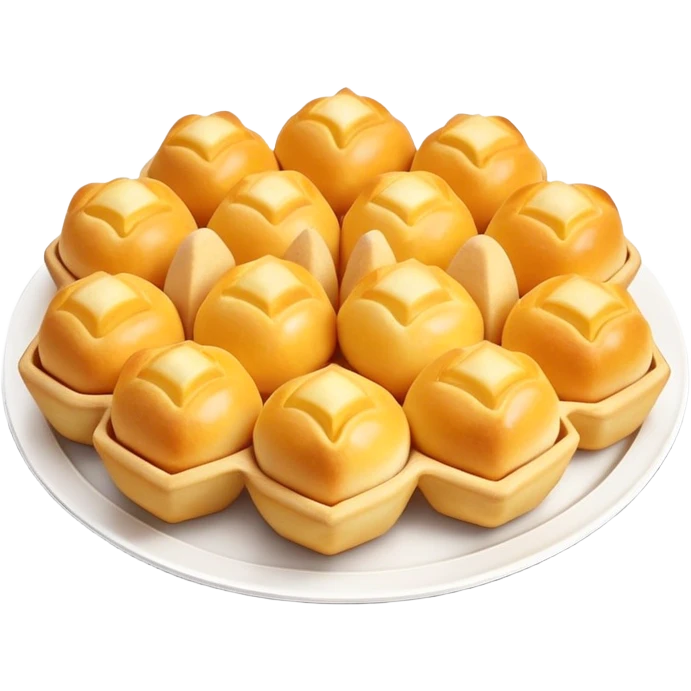3D rendered authentic Hong Kong egg puffs (港式鸡蛋仔) on a street food tray, traditional hexagonal bubble shape, golden color, hyper-realistic texture, glossy finish, street food presentation emoji