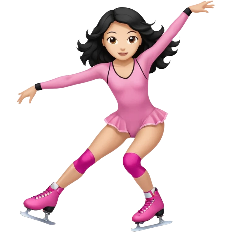 una patinadora con pelo negro largo y ondulado en las puntas con un mallot de color patinando  emoji