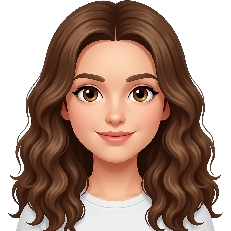 Chica con los ojos cafes y cabello ondulado rizado largo emoji