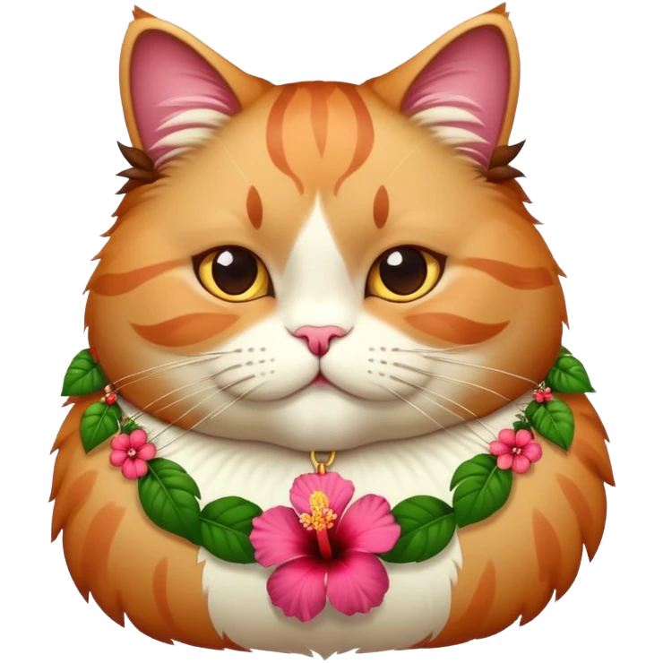 Fat cat wearing hibiscus flower necklace emoji