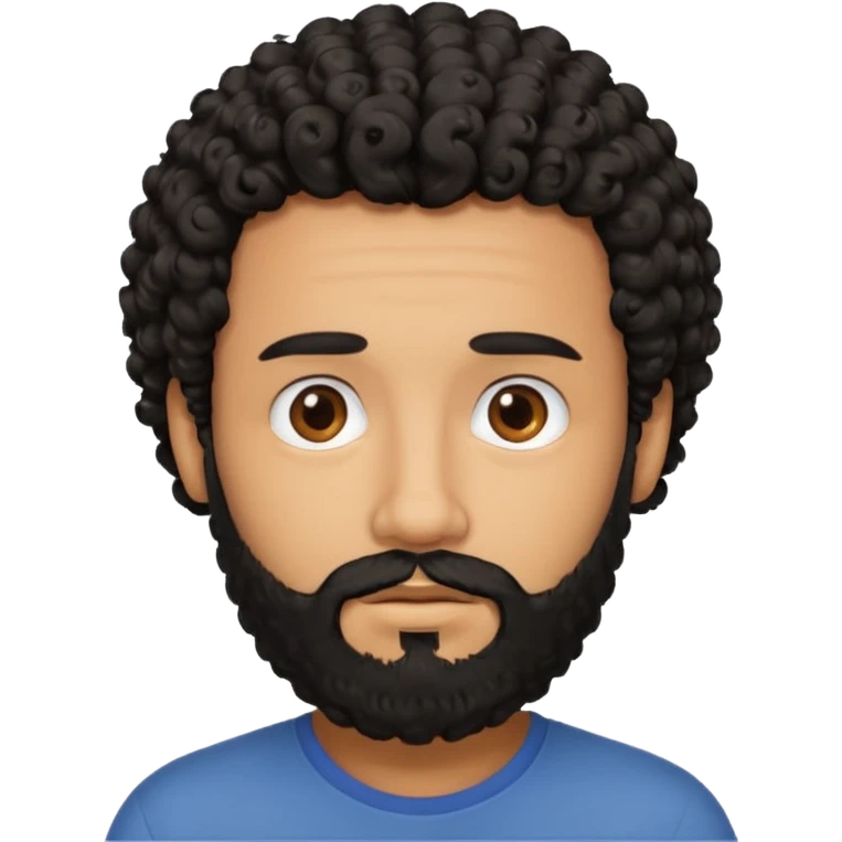 This is a cartoon-style avatar of a man with curly black hair, a beard, and a calm expression  emoji