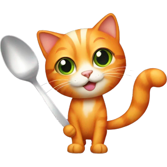Orange cat holding teaspoon emoji
