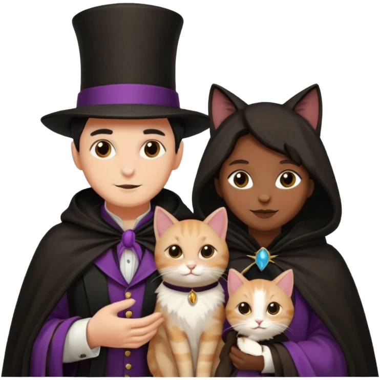 magician couple and their pet cat emoji