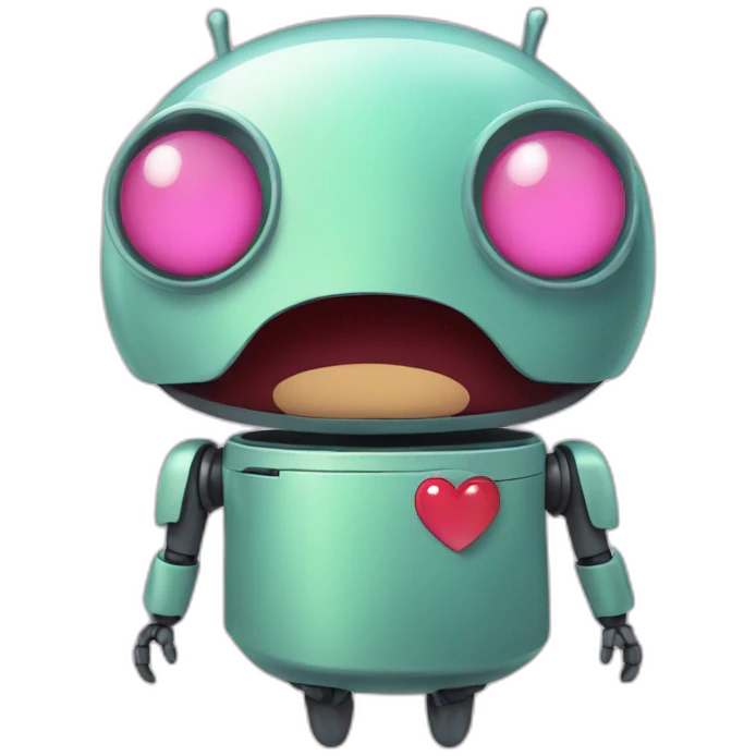 A cartoon Bugdroid, the Android mascot, gazing lovingly with heart-shaped eyes and a slight blush. emoji