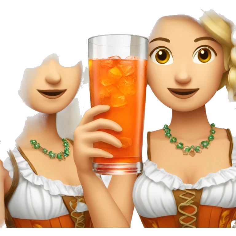 three Bavarian girl drinking aperol emoji