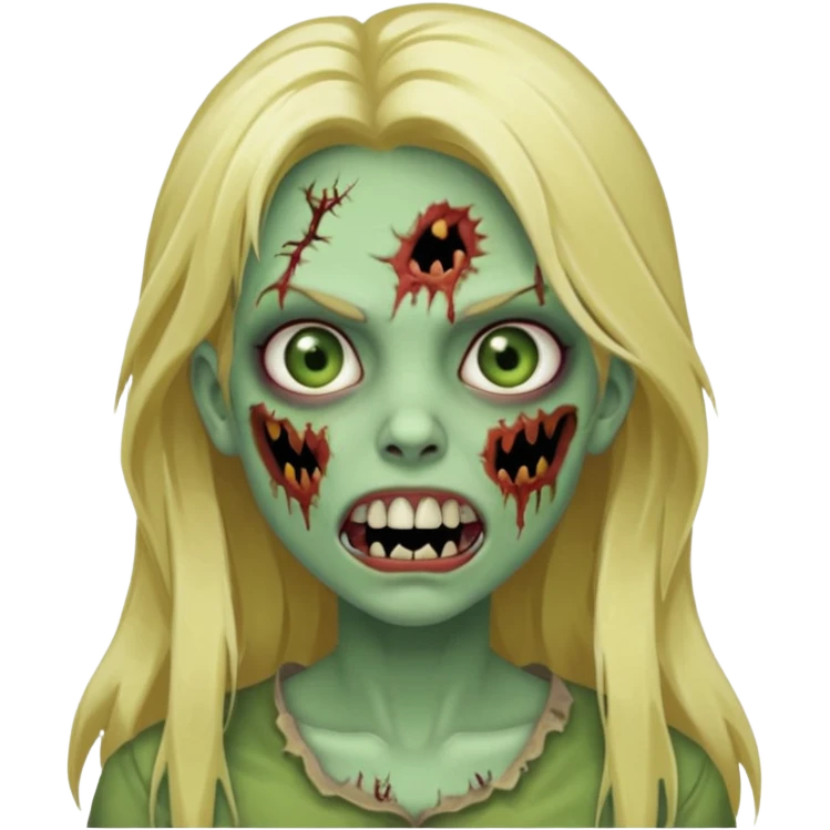 girl zombie with blonde long hair with teeth green skin and with no angry face emoji