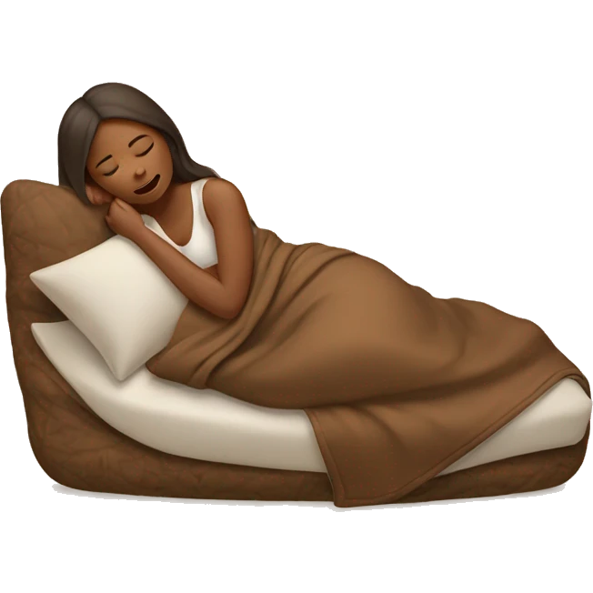 Woman sleeping from her side in a brown cozy blancket emoji