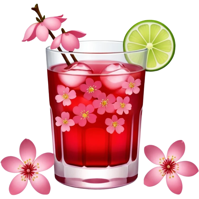 Realistic alcoholic drink, made with cherry blossom petals, grenadine and sour limes emoji