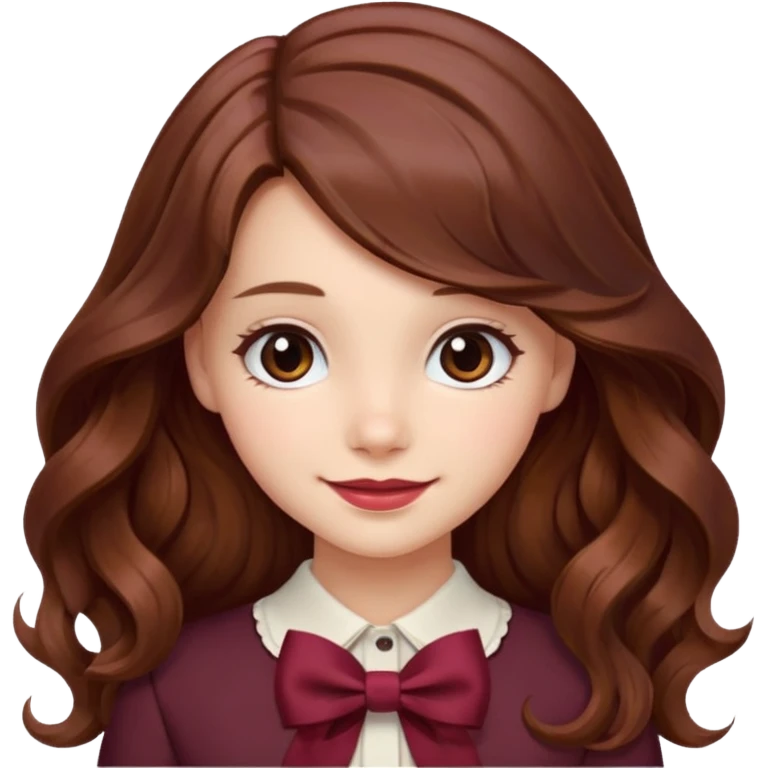 girl wavy long brown hair with a burgundy bow emoji