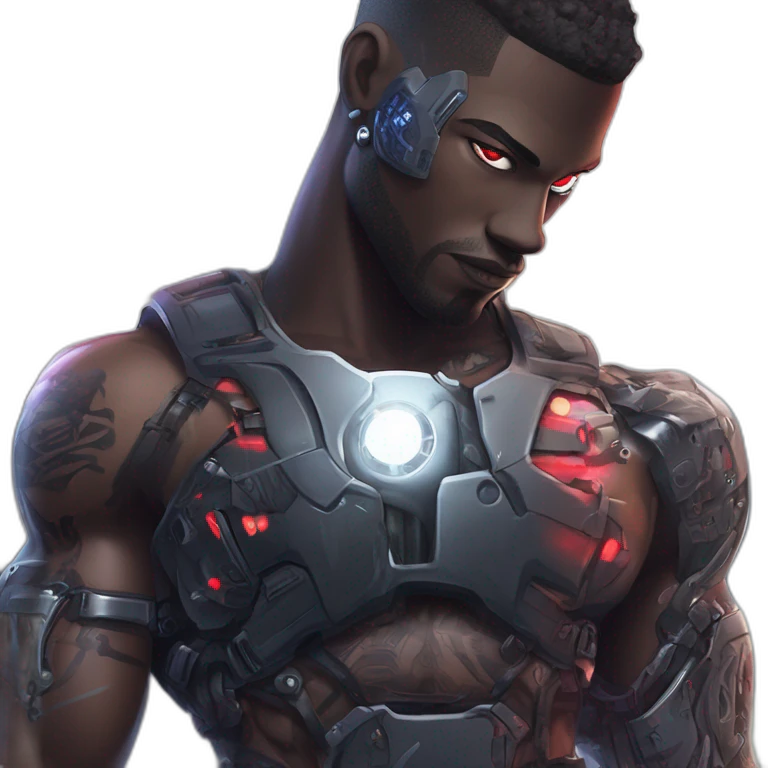 red-eyed cyborg flexing muscles emoji