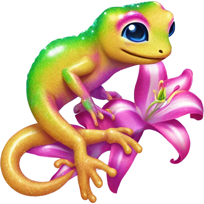 Lisa frank glitter gecko with a lily emoji