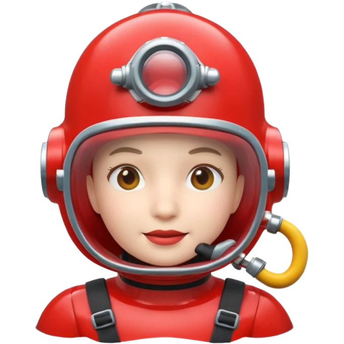 3D cartoon-style human character in the Apple emoji style, wearing a red diving helmet with glass visor emoji