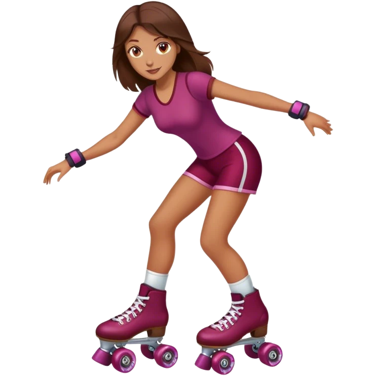 brunette long hair, tan skin, burgundy rollerskate emoji