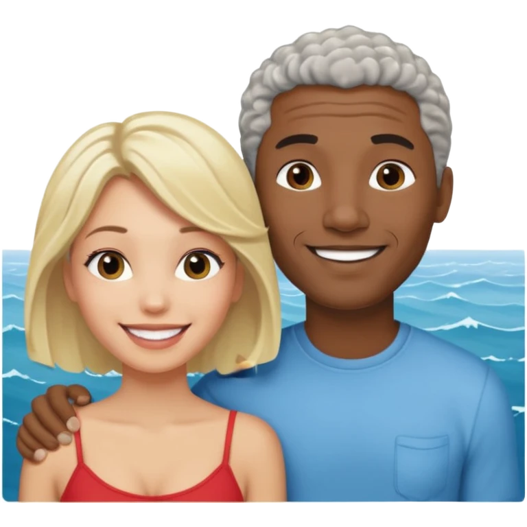 Black man salt n pepper hair smiling with blonde in love at ocean  emoji