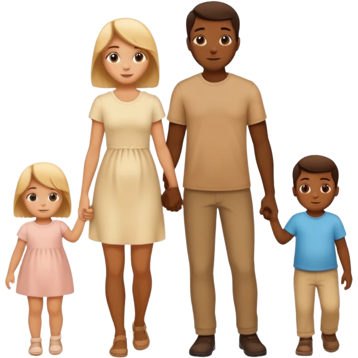 silhouette family with mom dad teenage daughter toddler son and baby.  emoji