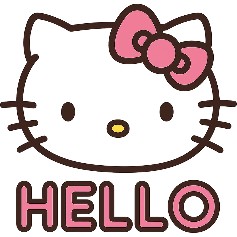 Hello Hello Kitty emoticon, pink and white girly aesthetic, icon style emoji