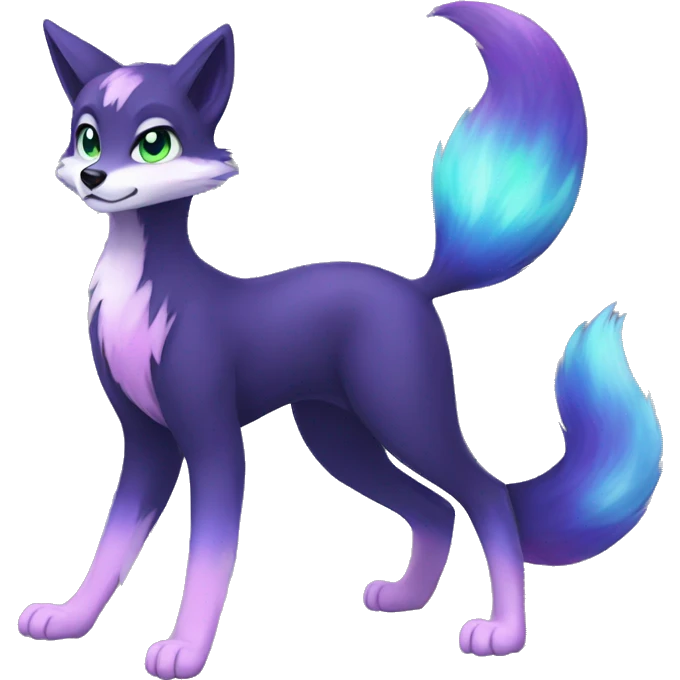 Cute cool black nebula green blue purple pink animal silver fox hybrid Fakemon full body emoji
