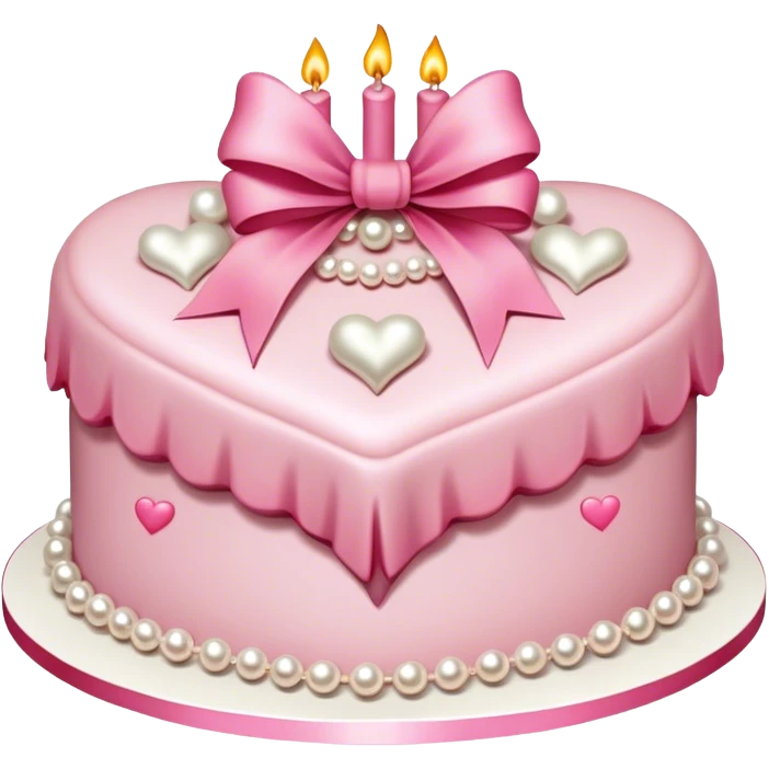 Vintage heart-shaped birthday cake with pink bows and pearls emoji