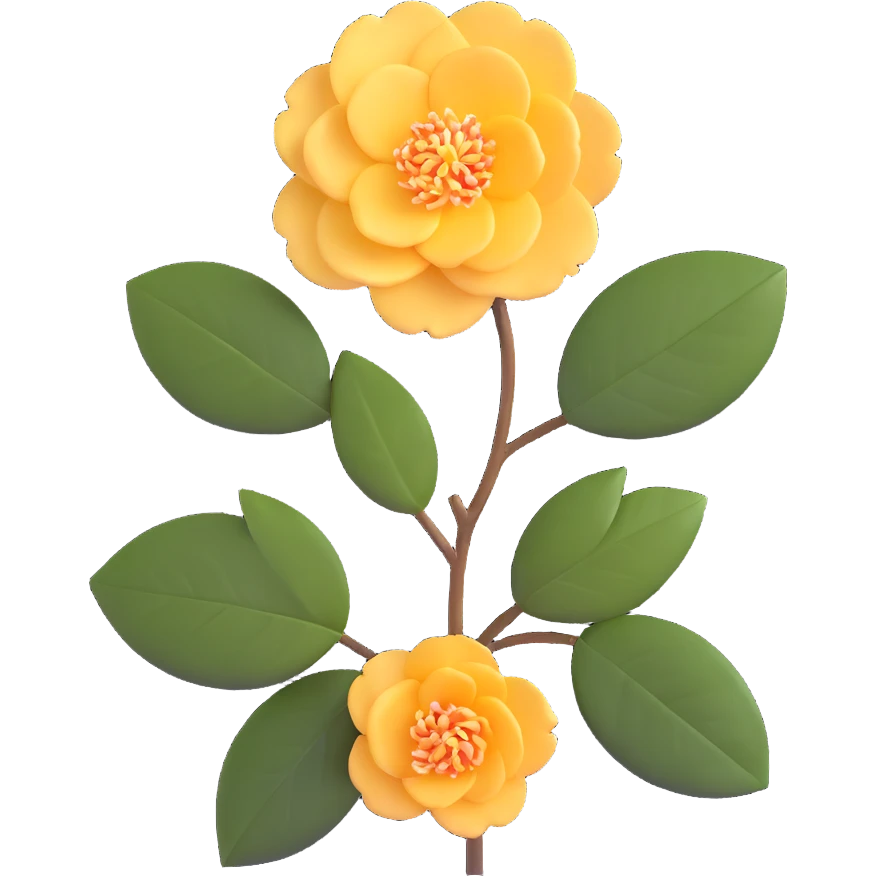 vibrant red Japanese camellia flower with golden center emoji