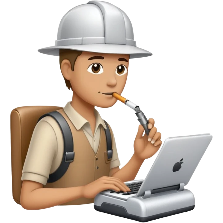 Vacuum cleaner typing on notebook and smoking emoji